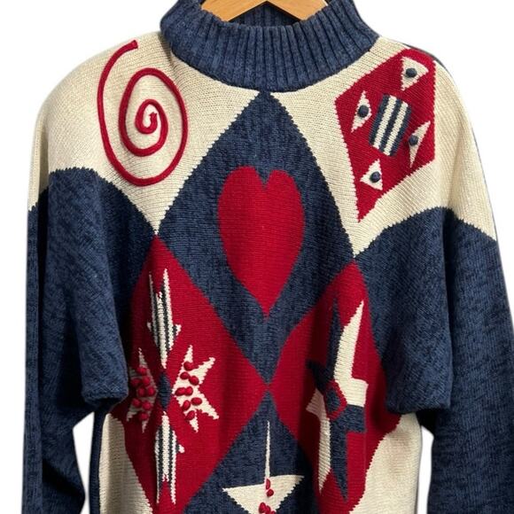 Vintage JASON MAXWELL Ramie Cotton Knit Red, White, & Blue Sweater Women's XL - Picture 4 of 11